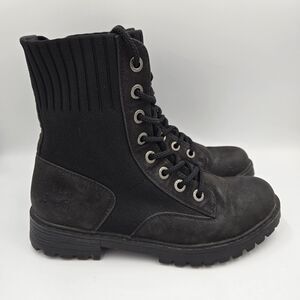 Blowfish Malibu Black Vegan Leather Knit Combat Boots Sz 8.5 Indie Witchy Grunge